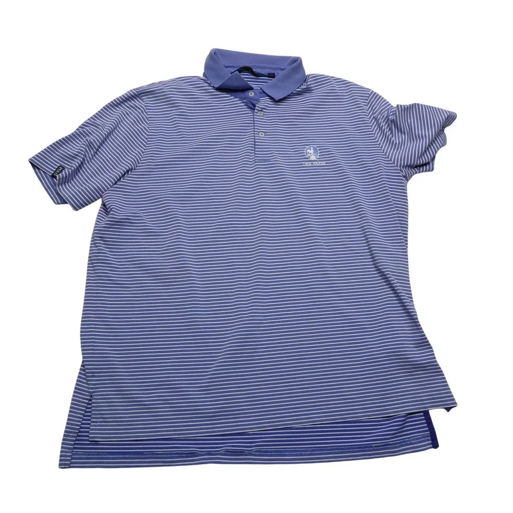 Polo Golf Ralph Lauren Polo Shirt Mens XL Purple White‎ Stripe THE FARM Logo
